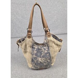 Sakroots Hobo Shoulder Bag Womens Large Beige Floral Canvas Straw Crochet Boho